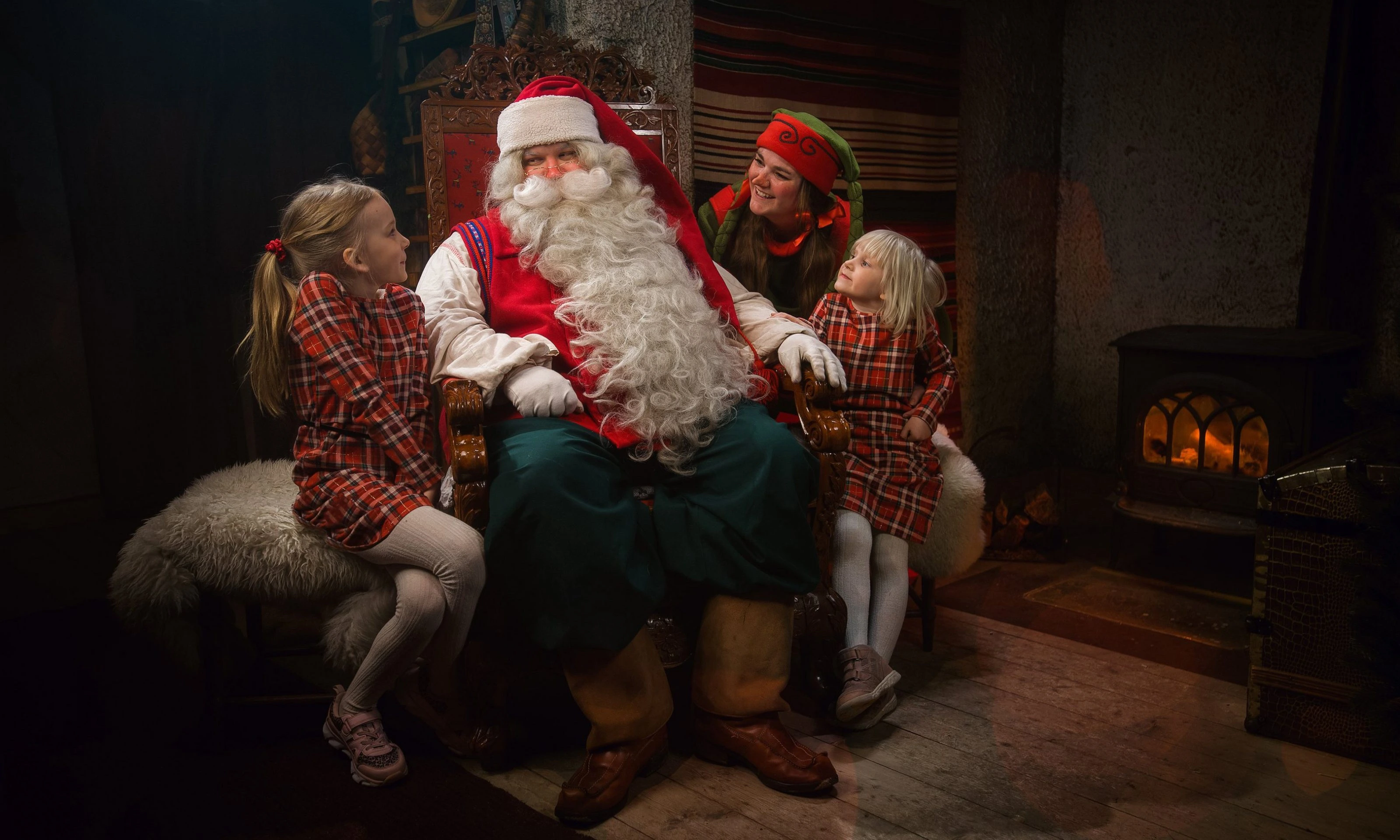 Two young girls during a Private Santa Visit in Rovaniemi