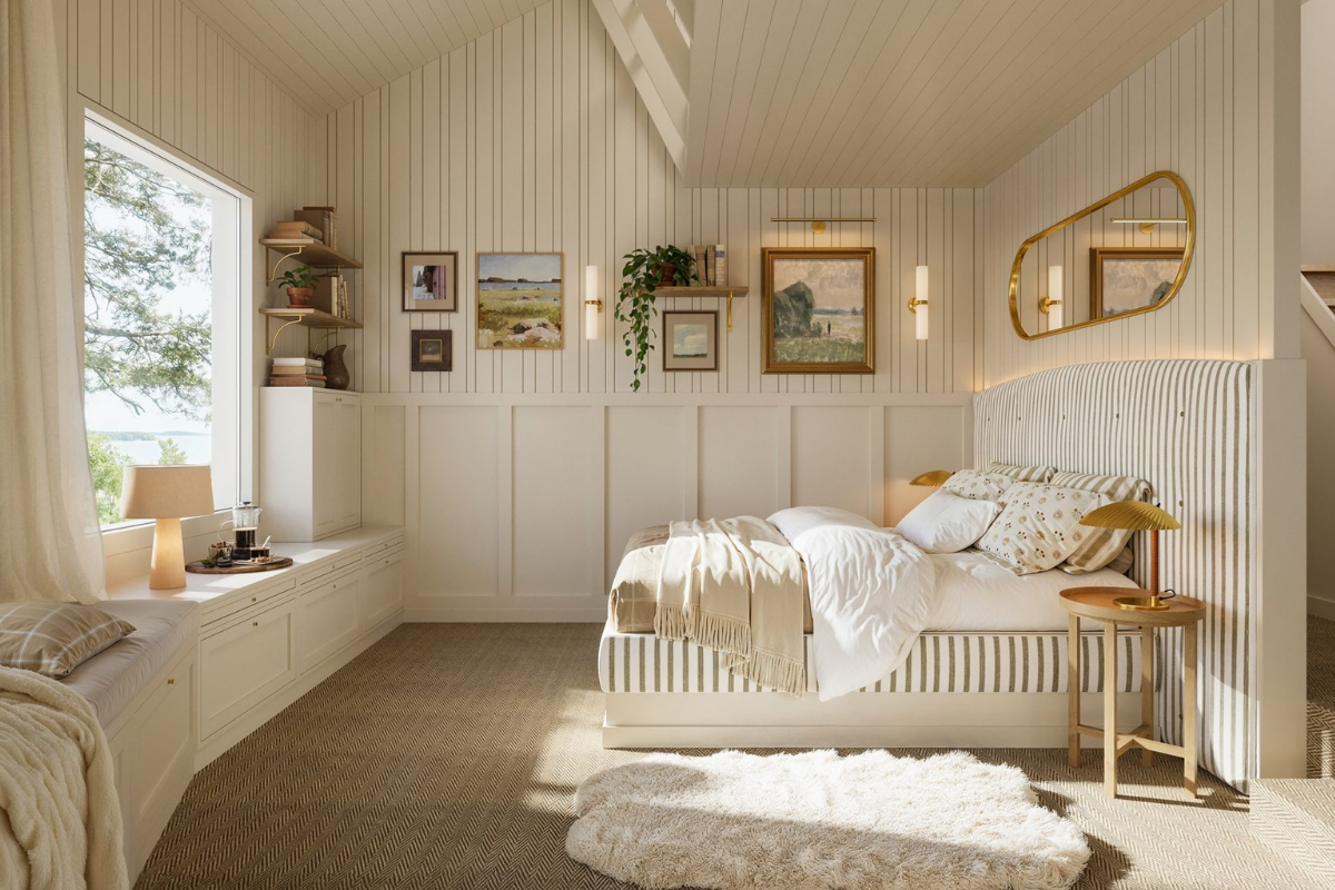 Une chambre suite lumineuse ornée d'œuvres côtières, à l'Aino Private Island Hotel.