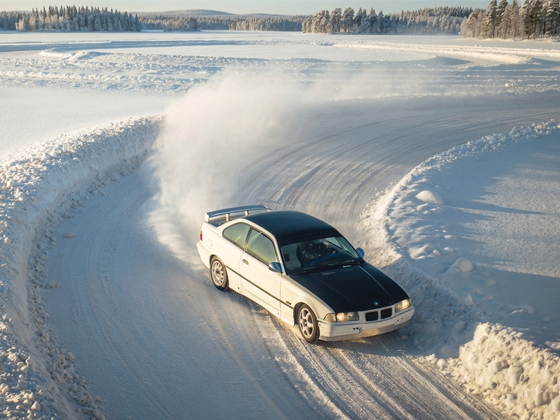 Ice Rally driving experience on a frozen lake in Rovaniemi, Finnish Lapland.